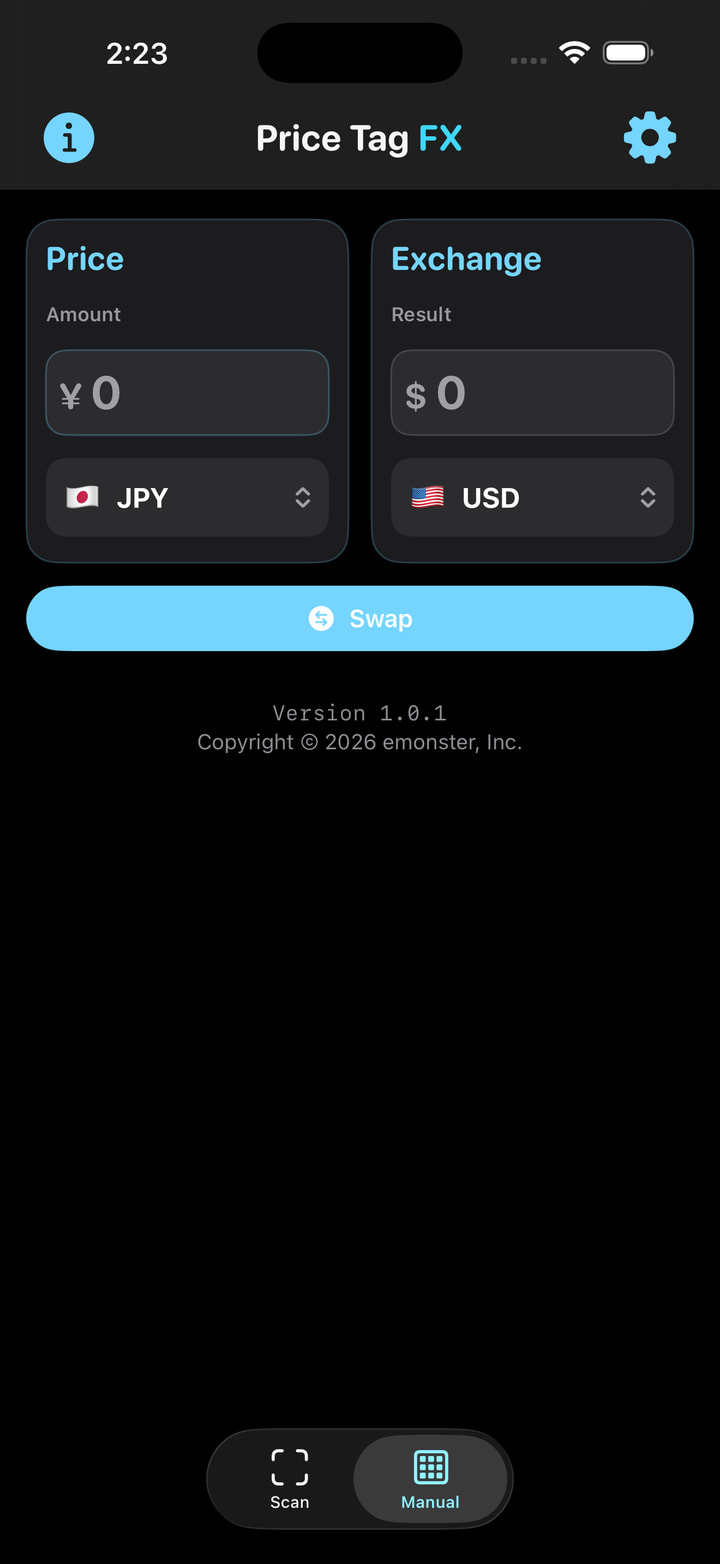 Price Tag FX 수동 환산 화면